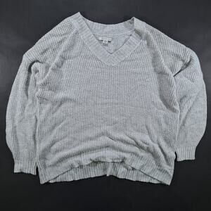 American Eagle Women's Medium Gray Waffle Knit V-Neck Long Sleeve Sweater